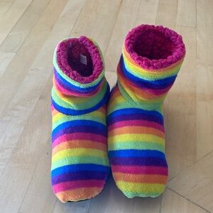 Rainbow Slippers w/ Pink Fuzzy Interior